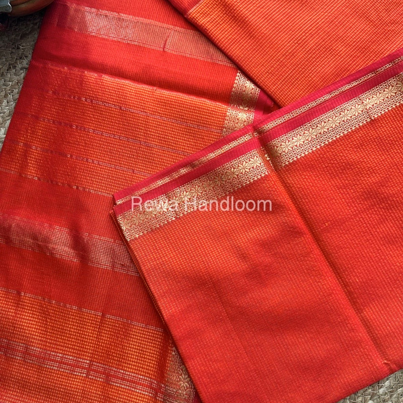 Maheshwari Orange Garbha Reshami Silk Saree GS137