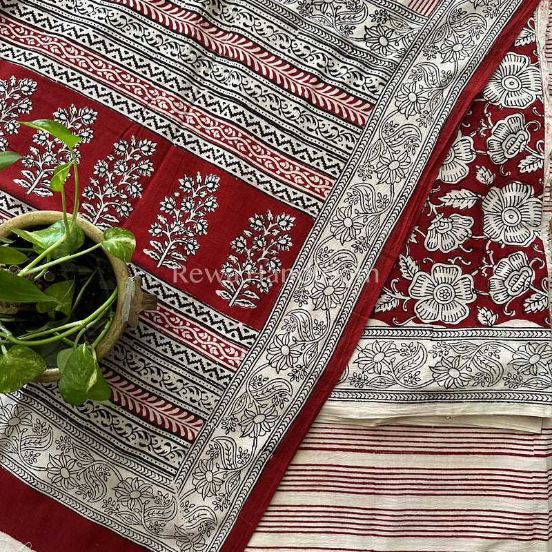 Red-White Bagh Print Cotton Suit-BCS06