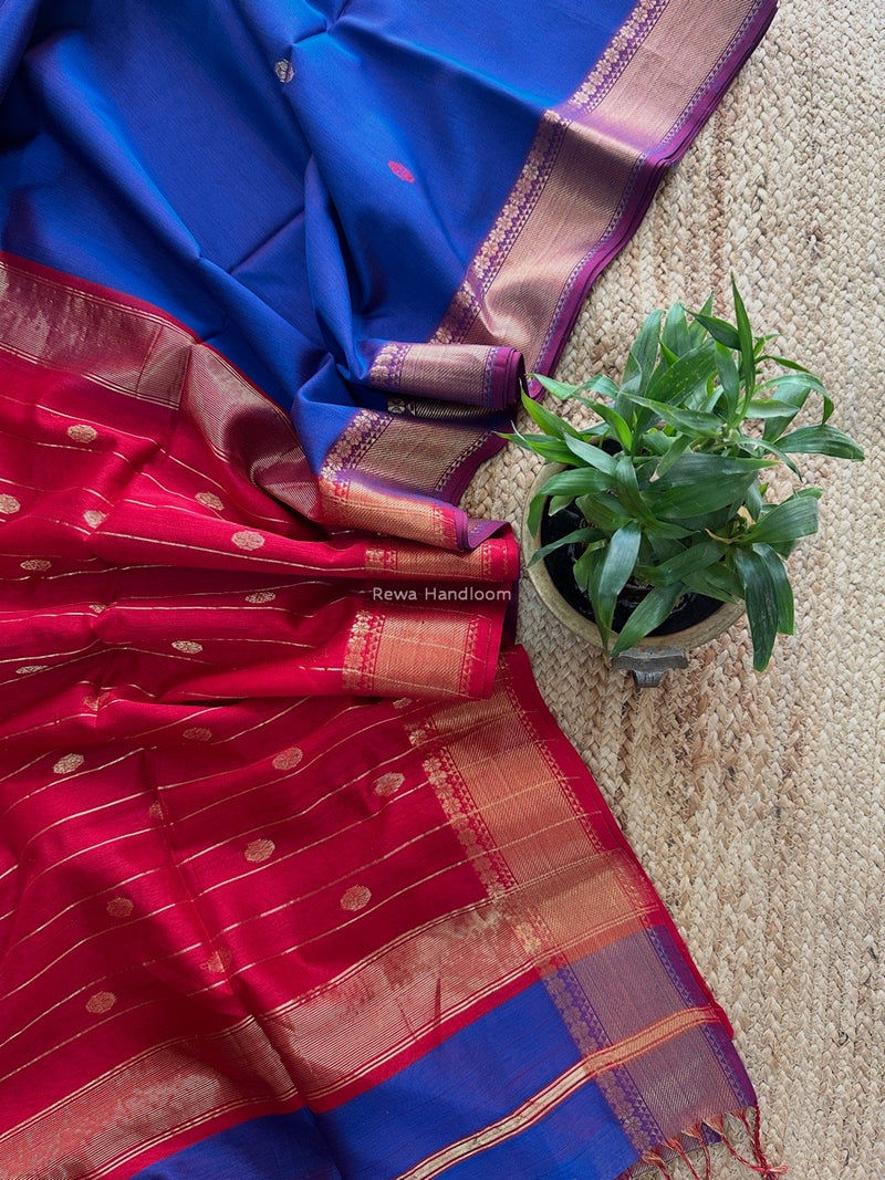 Maheshwari Blue Flower Butti Saree NPBS011