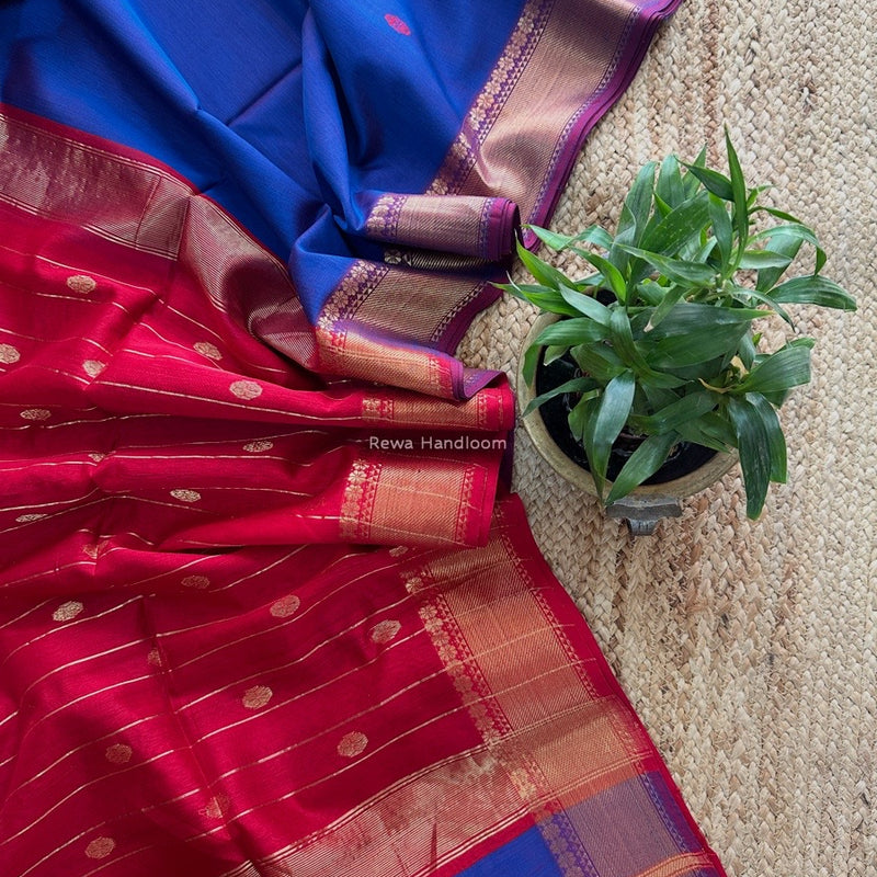 Maheshwari Blue Flower Butti Saree NPBS011