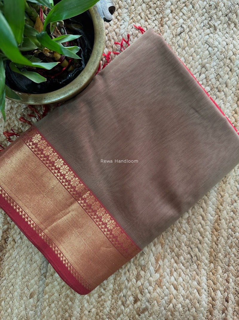 Maheshwari Light Brown Flower Butti Saree NPBS012