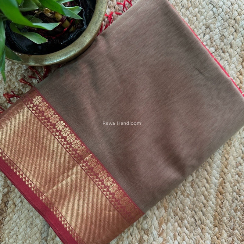 Maheshwari Light Brown Flower Butti Saree NPBS012