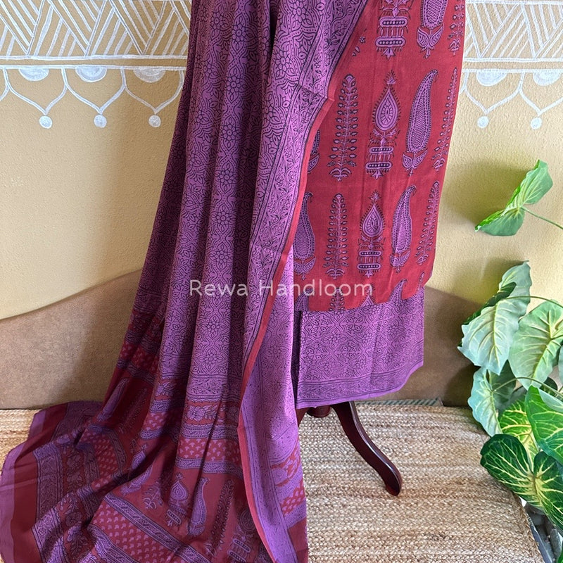 Maroon-Magenta Bagh Print Cotton Suit BCS0019