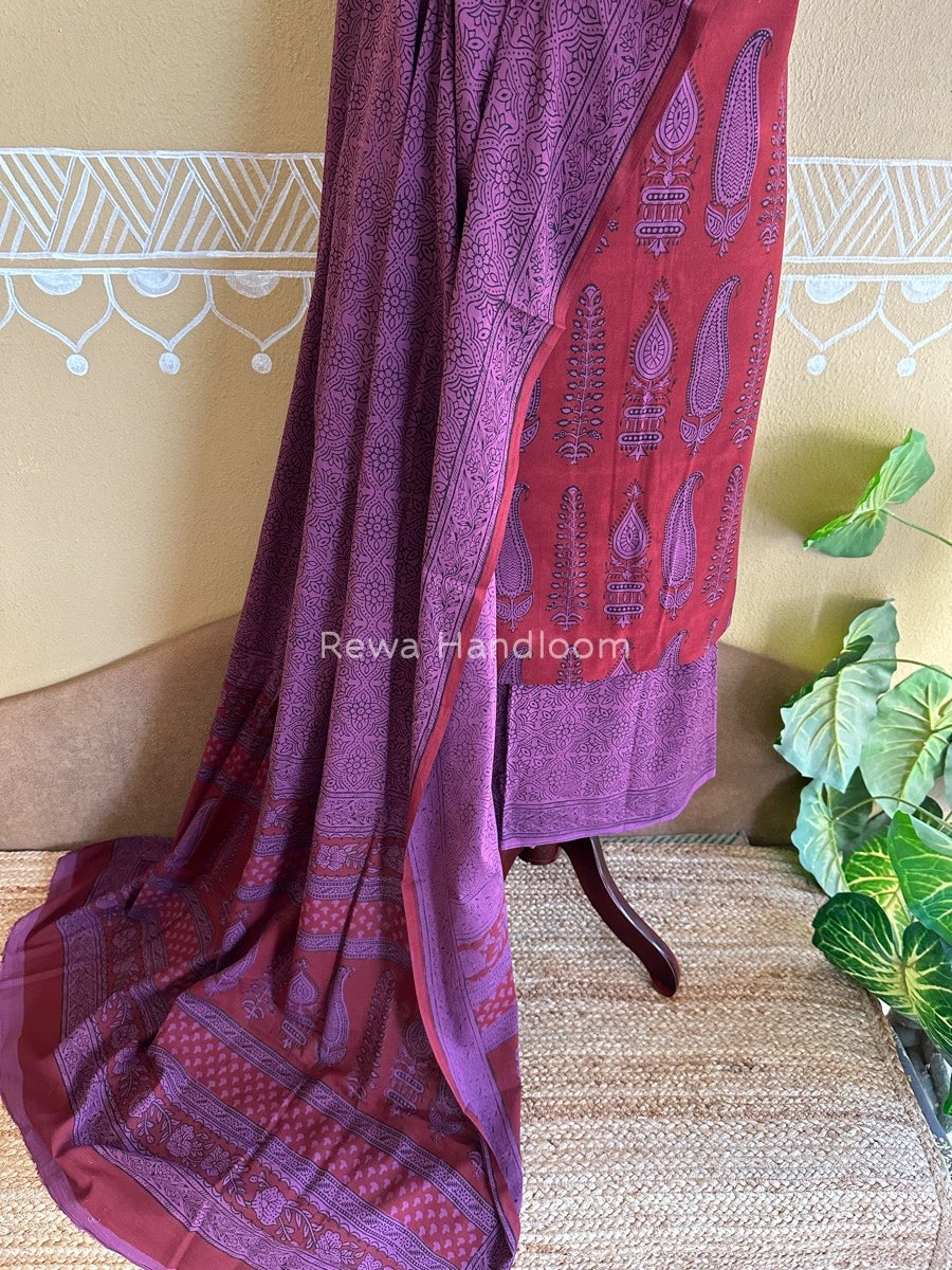 Maroon-Magenta Bagh Print Cotton Suit BCS0019