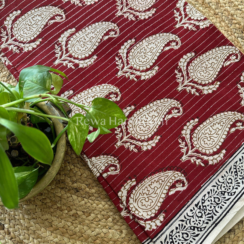 Red-White Bagh Print Cotton Suit-BCS34