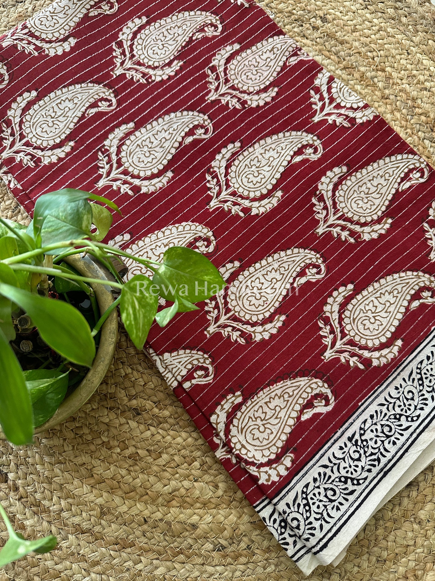 Red-White Bagh Print Cotton Suit-BCS34