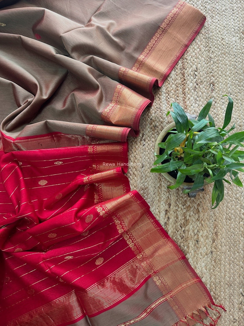 Maheshwari Light Brown Flower Butti Saree NPBS012