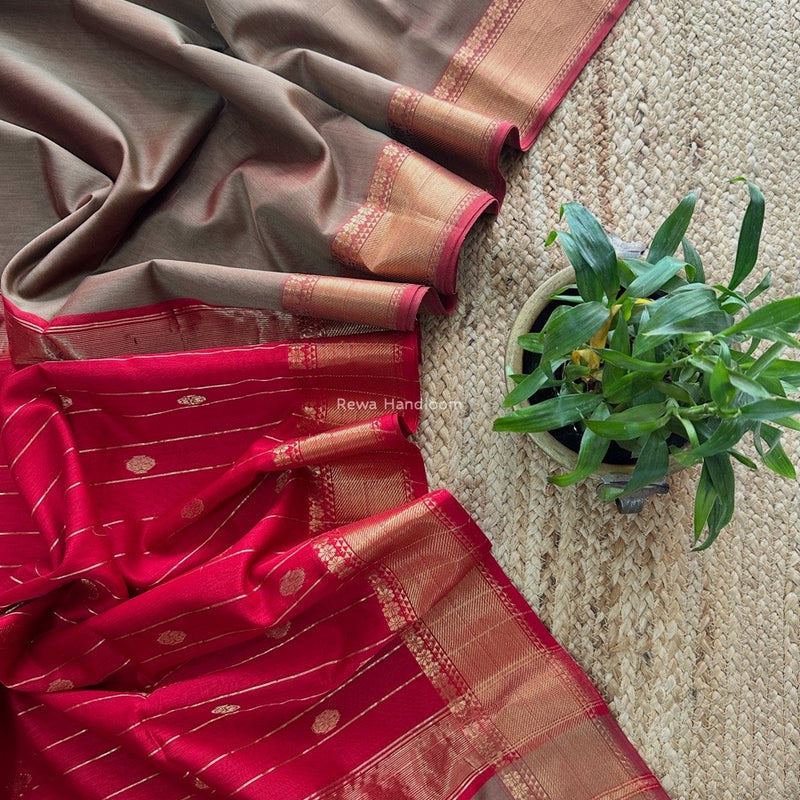 Maheshwari Light Brown Flower Butti Saree NPBS012