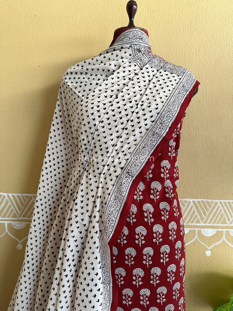 Maroon-White Bagh Print Cotton Suit BCS0020