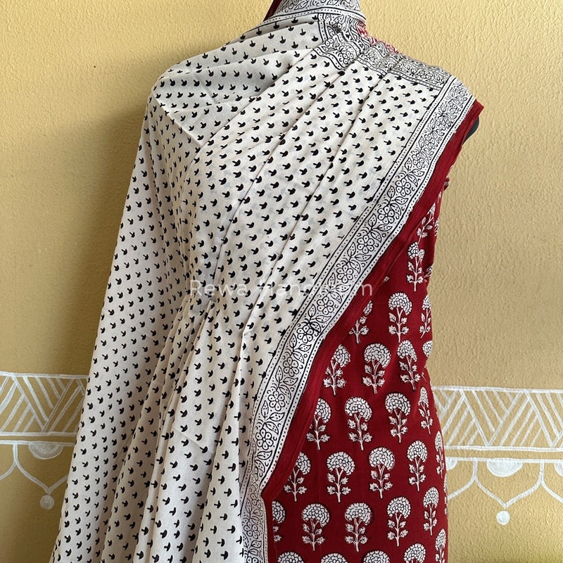 Maroon-White Bagh Print Cotton Suit BCS0020