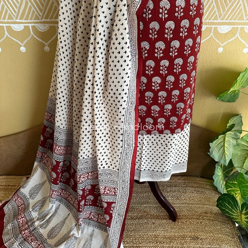 Maroon-White Bagh Print Cotton Suit BCS0020