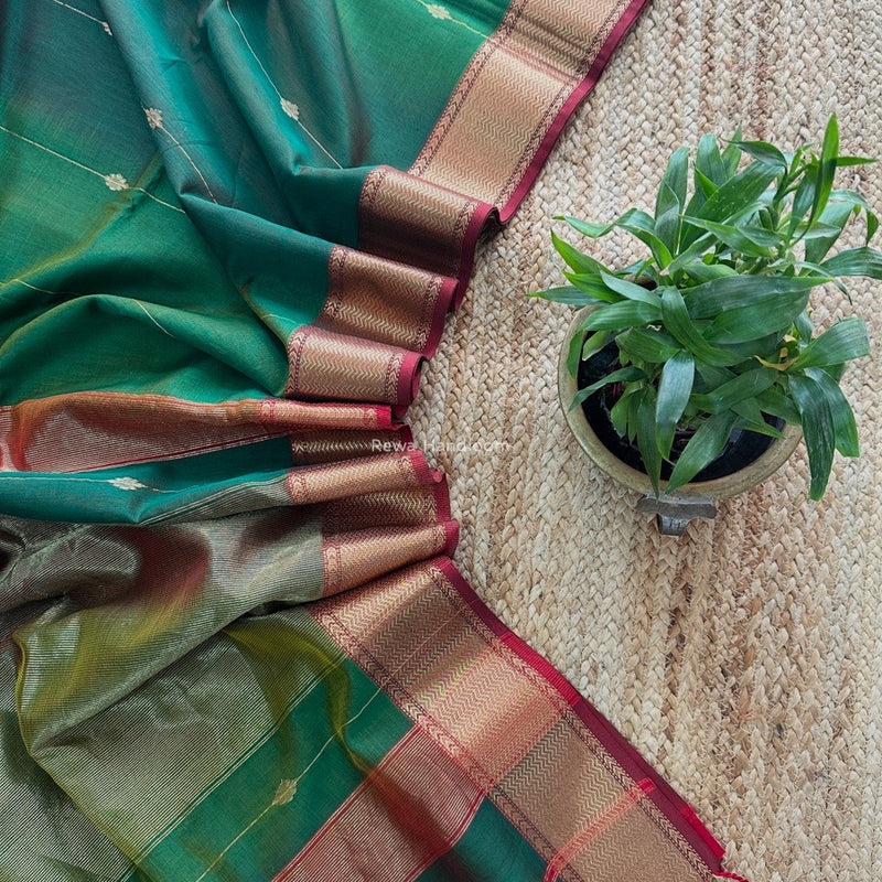 Maheshwari Green Sheded Butti Saree SBBS09
