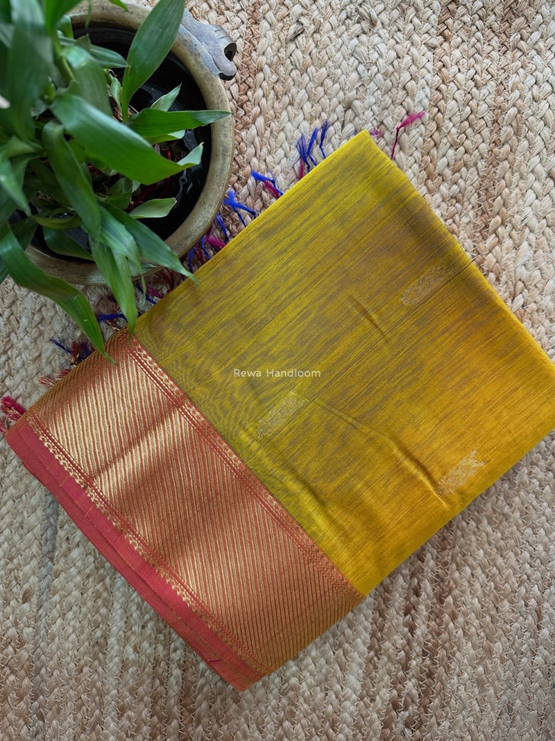 Maheshwari Mustard Yellow Shaded Butti Saree SBBS08
