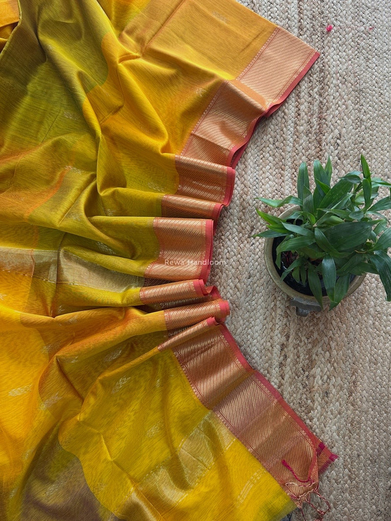 Maheshwari Mustard Yellow Shaded Butti Saree SBBS08