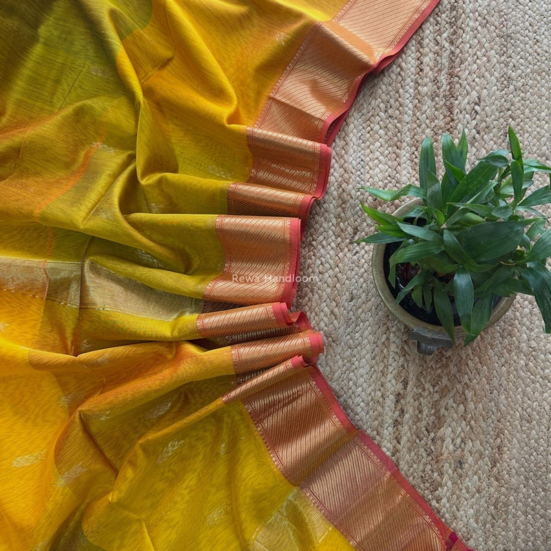 Maheshwari Mustard Yellow Shaded Butti Saree SBBS08