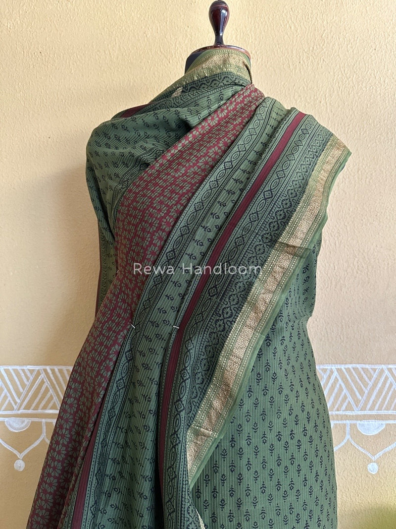 Maheshwari Mehendi Green-Maroon Bagh Print Suit BSP0128