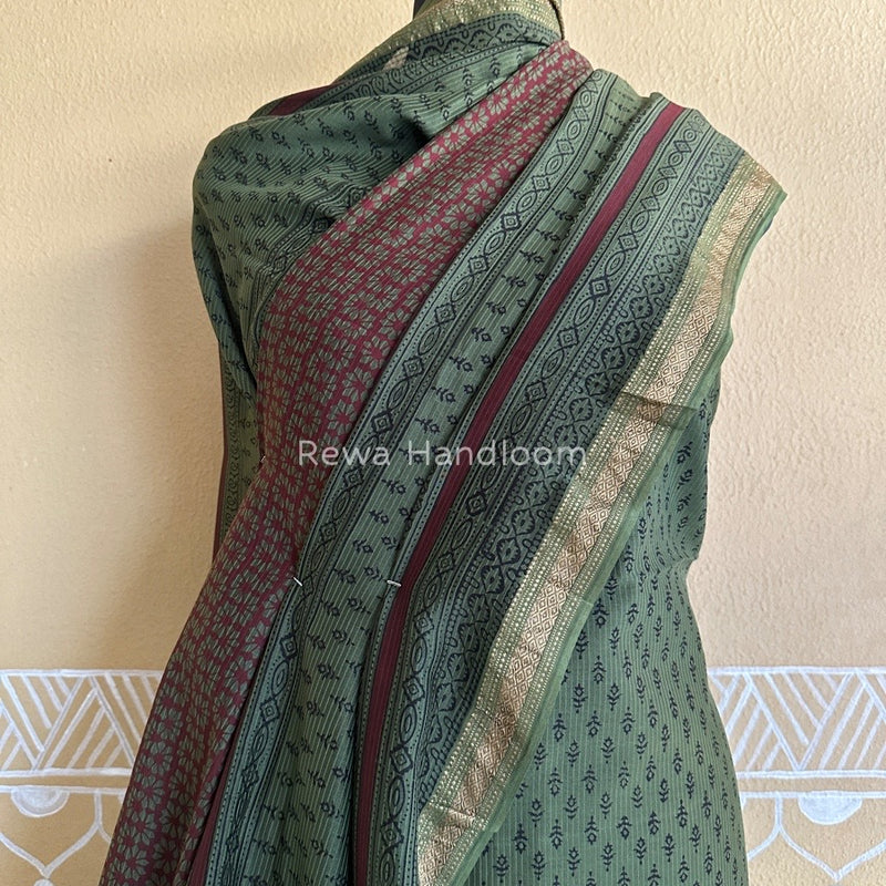 Maheshwari Mehendi Green-Maroon Bagh Print Suit BSP0128