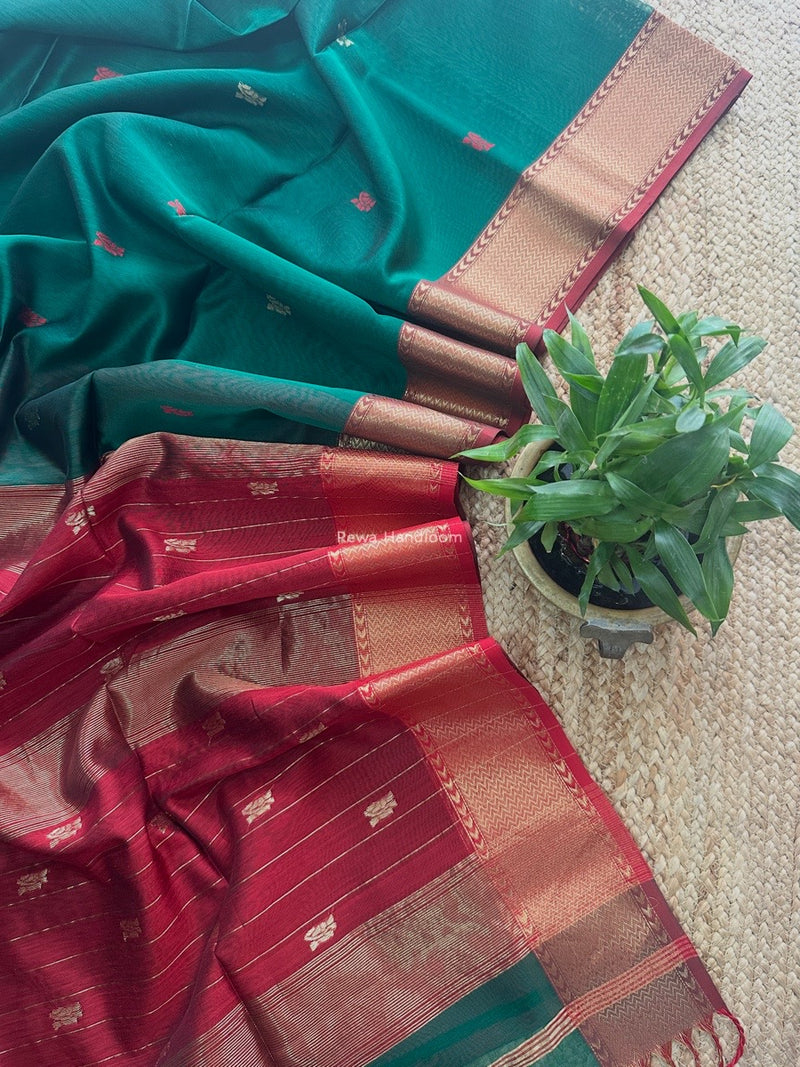 Maheshwari Green Flower Butti Saree NPBS010