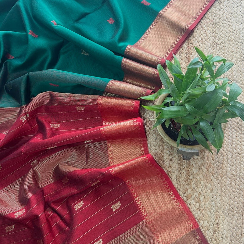 Maheshwari Green Flower Butti Saree NPBS010