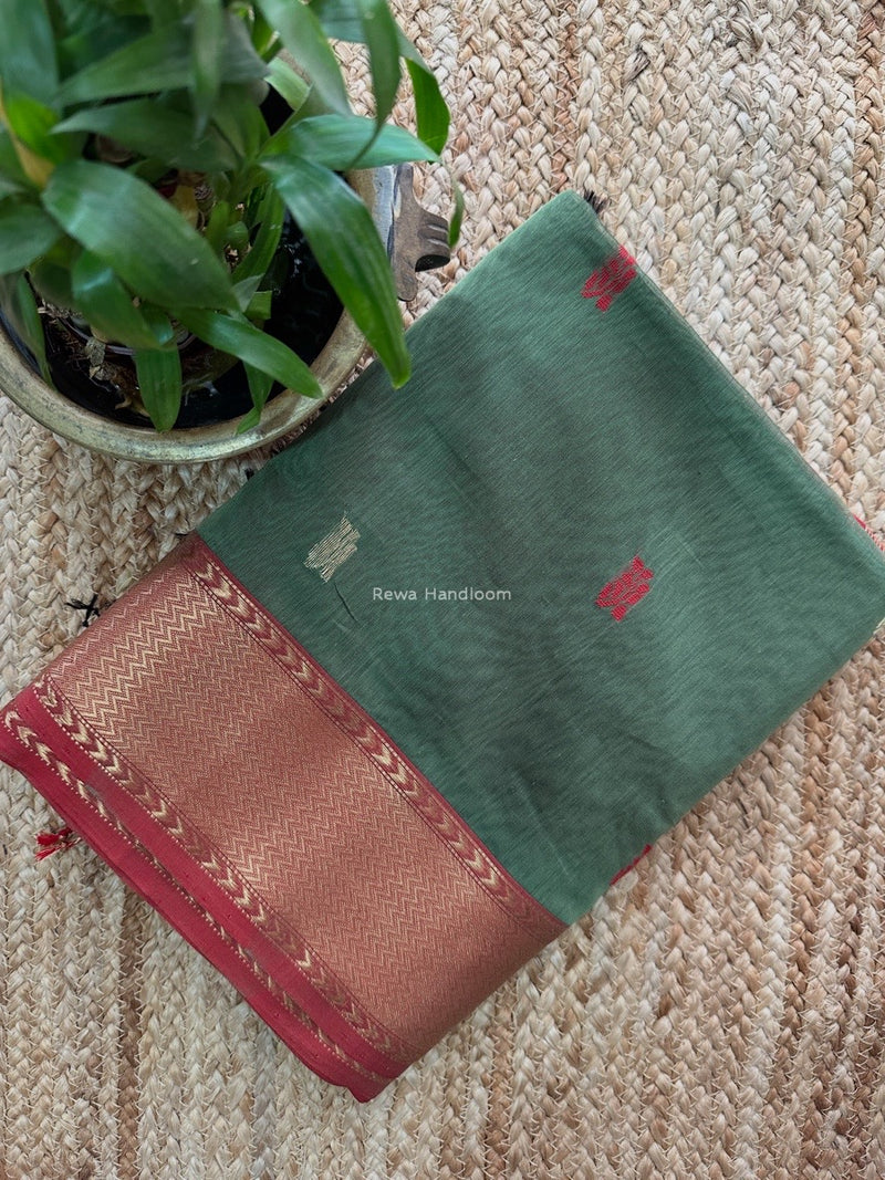 Maheshwari Light Pista Green Flower Butti Saree NPBS08