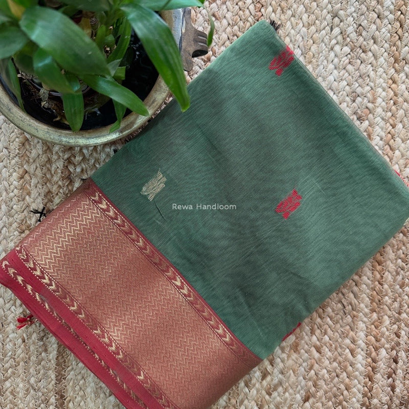 Maheshwari Light Pista Green Flower Butti Saree NPBS08