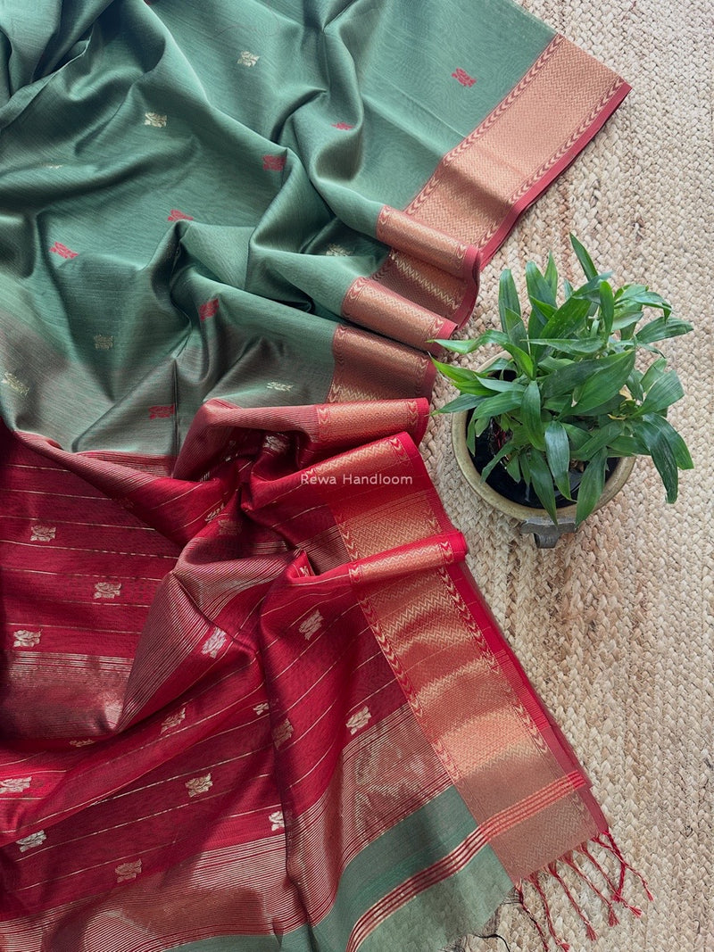 Maheshwari Light Pista Green Flower Butti Saree NPBS08