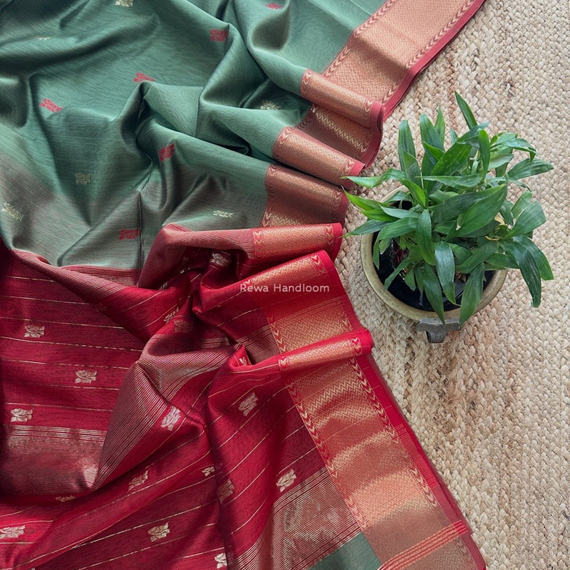 Maheshwari Light Pista Green Flower Butti Saree NPBS08