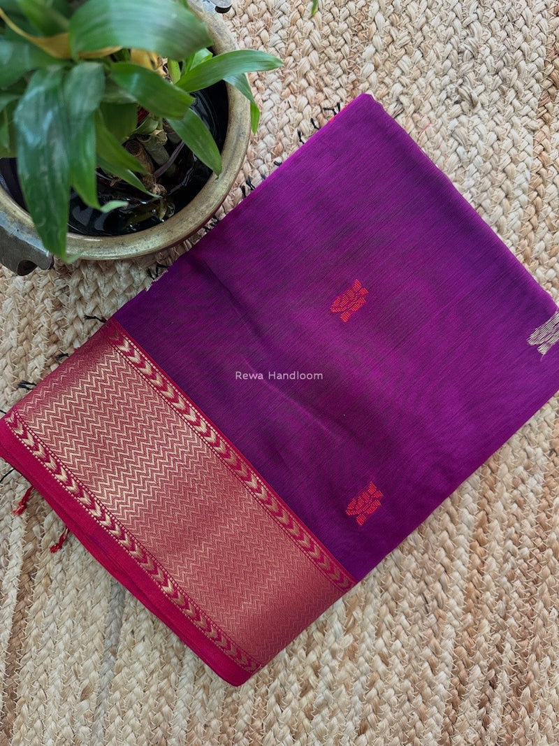 Maheshwari Magenta Flower Butti Saree NPBS09