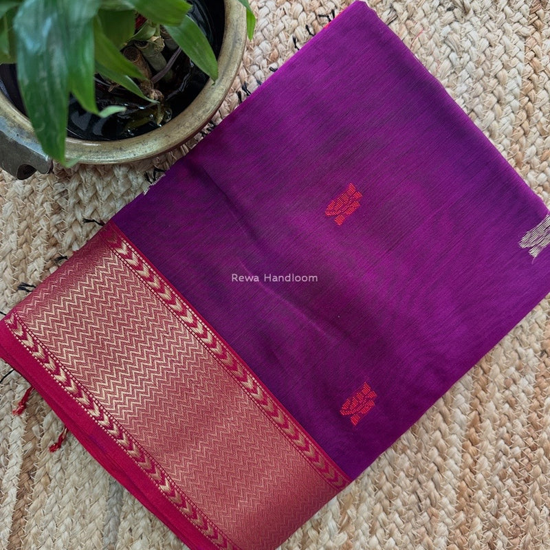 Maheshwari Magenta Flower Butti Saree NPBS09