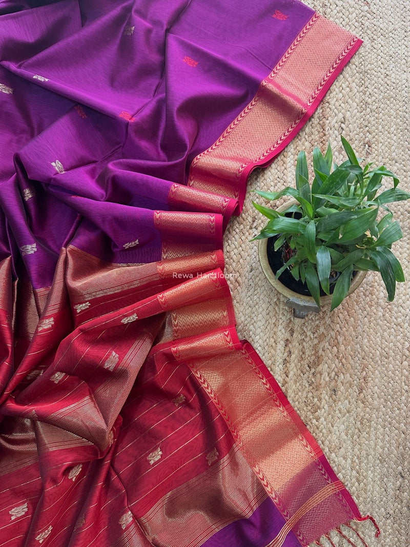 Maheshwari Magenta Flower Butti Saree NPBS09