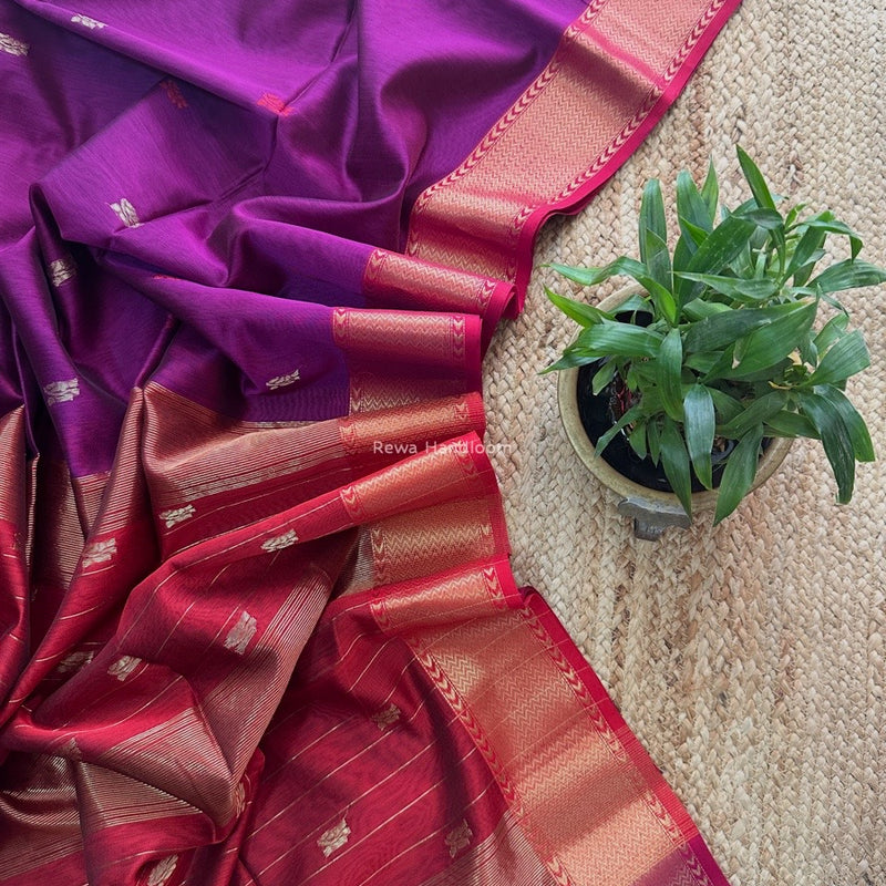 Maheshwari Magenta Flower Butti Saree NPBS09