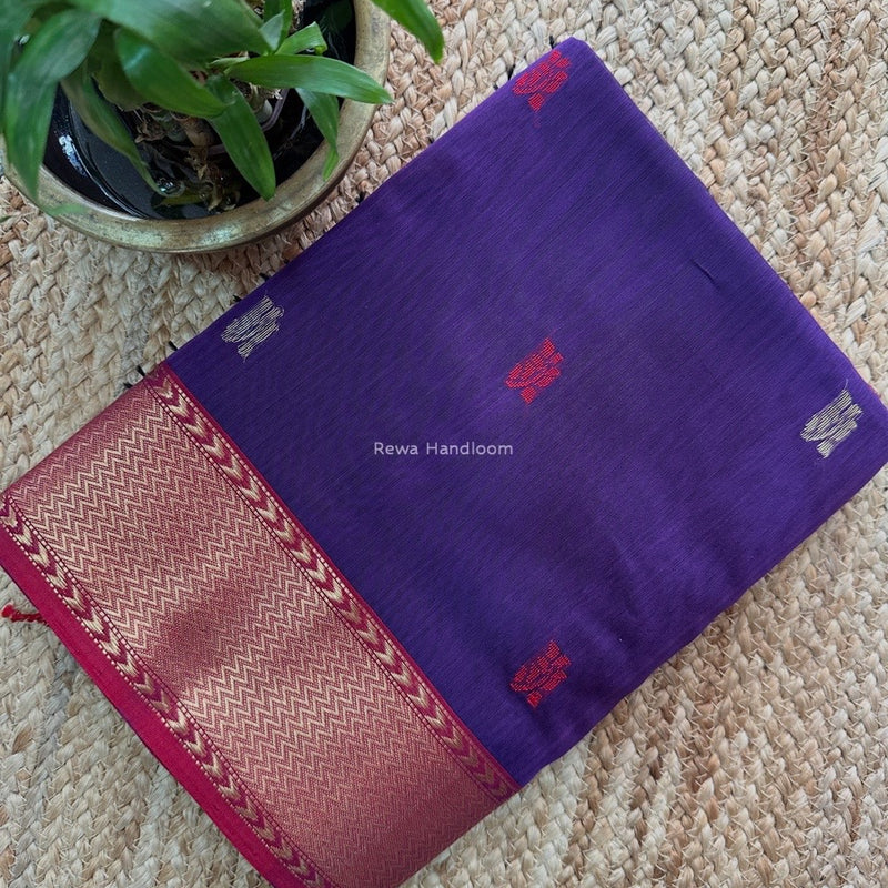 Maheshwari Purple Flower Butti Saree NPBS07