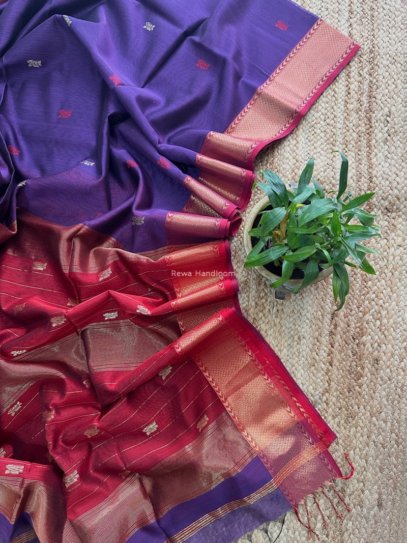 Maheshwari Purple Flower Butti Saree NPBS07