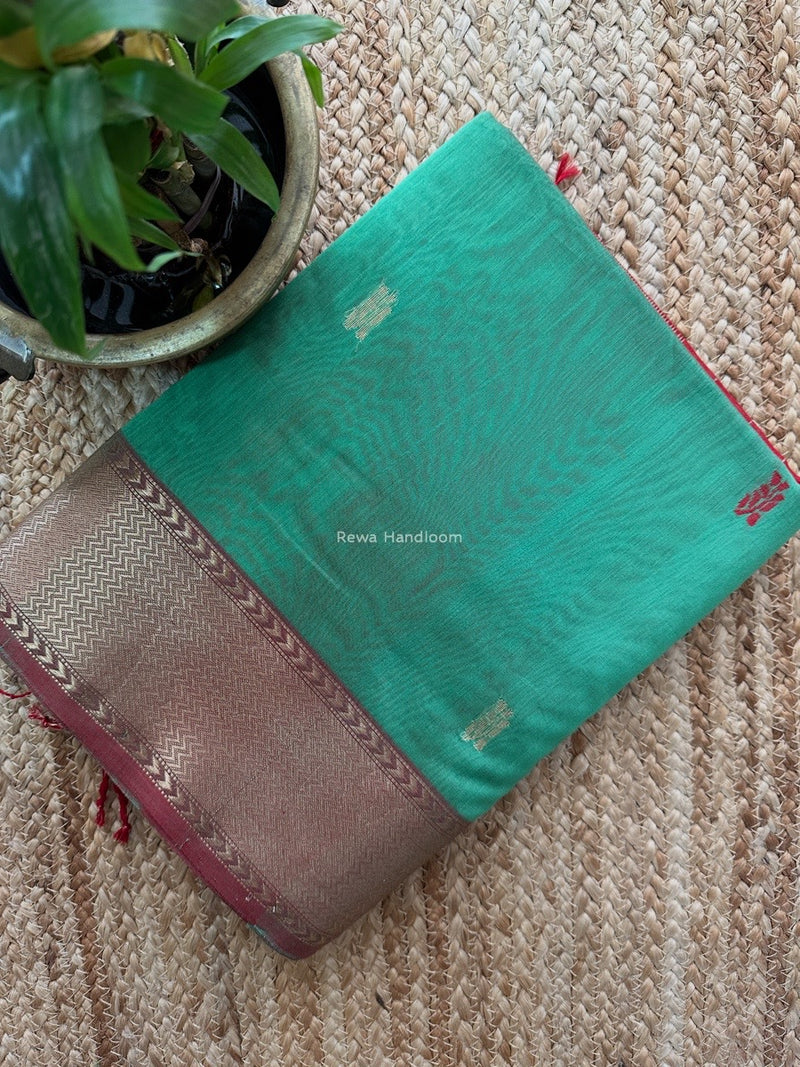 Maheshwari Aqua Green Flower Butti Saree NPBS06