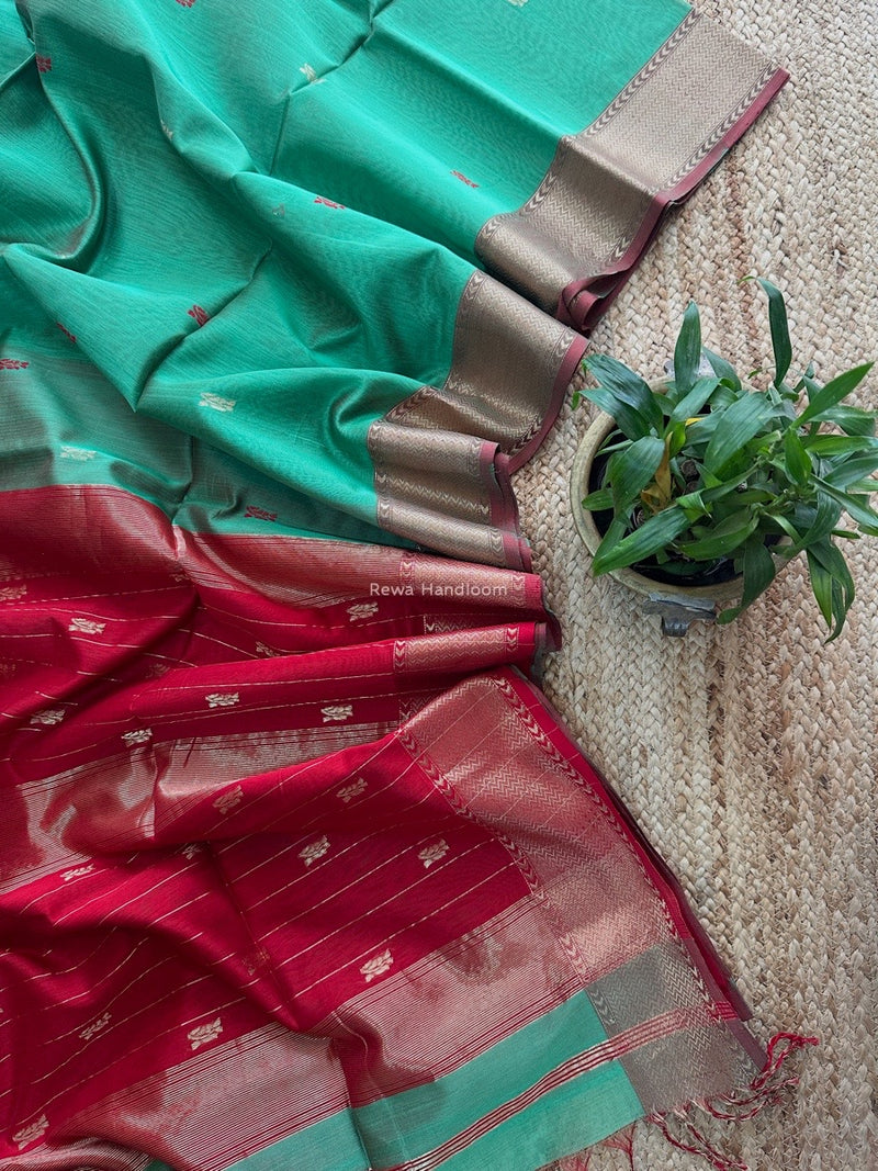 Maheshwari Aqua Green Flower Butti Saree NPBS06