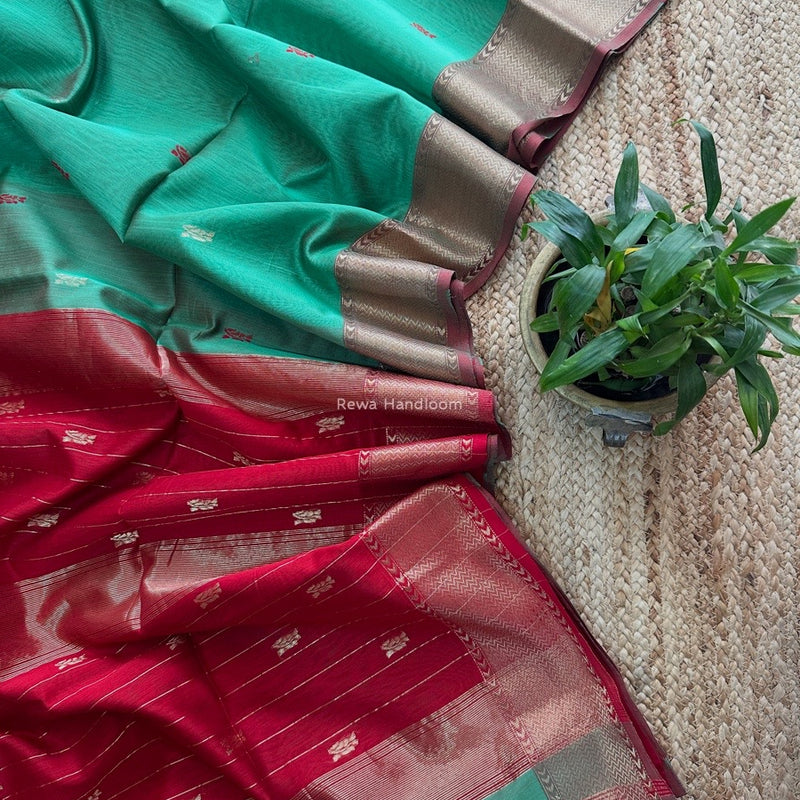Maheshwari Aqua Green Flower Butti Saree NPBS06