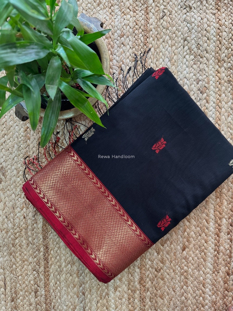 Maheshwari Black Flower Butti Saree NPBS05