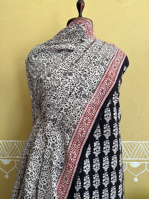 Black-White Bagh Print Cotton Suit BCSP0137