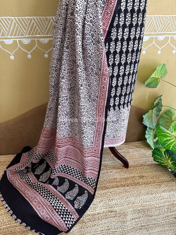 Black-White Bagh Print Cotton Suit BCSP0137