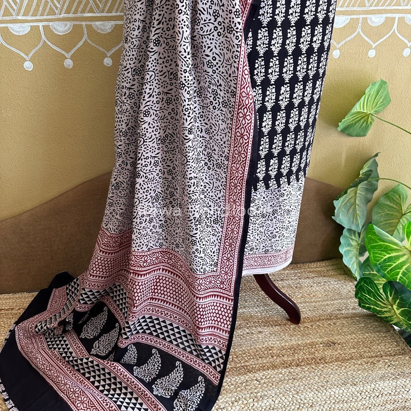 Black-White Bagh Print Cotton Suit BCSP0137