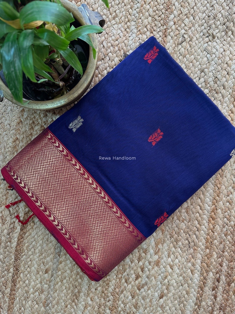 Maheshwari Dark Blue Flower Butti Saree NPBS03