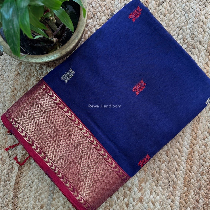 Maheshwari Dark Blue Flower Butti Saree NPBS03