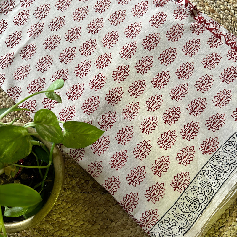 White-Red Bagh Print Cotton Suit-BCS41