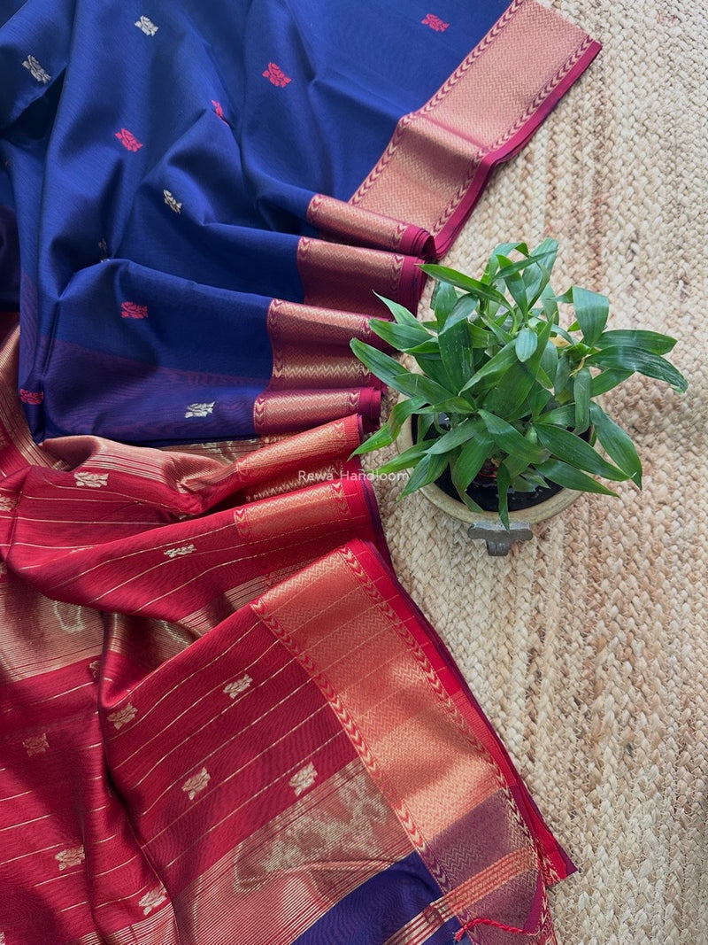 Maheshwari Dark Blue Flower Butti Saree NPBS03