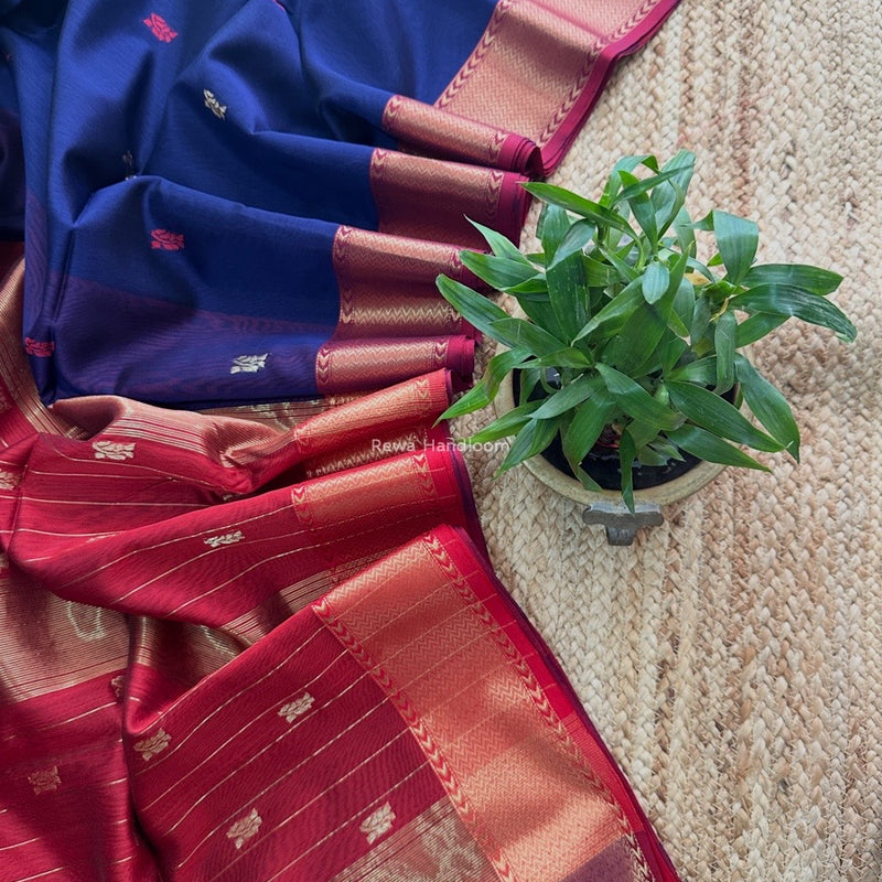 Maheshwari Dark Blue Flower Butti Saree NPBS03