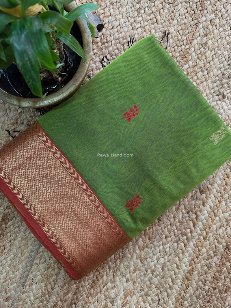 Maheshwari Parrot Green Flower Butti Saree NPBS02