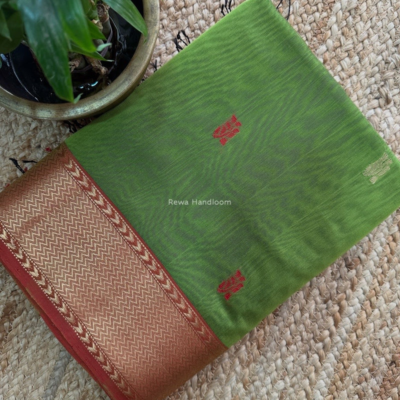 Maheshwari Parrot Green Flower Butti Saree NPBS02