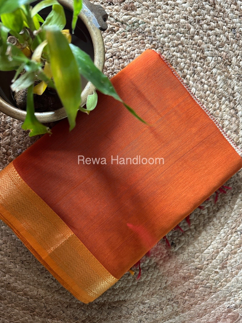 Maheshwari Rust Orange Gichha Pallu Saree GP056