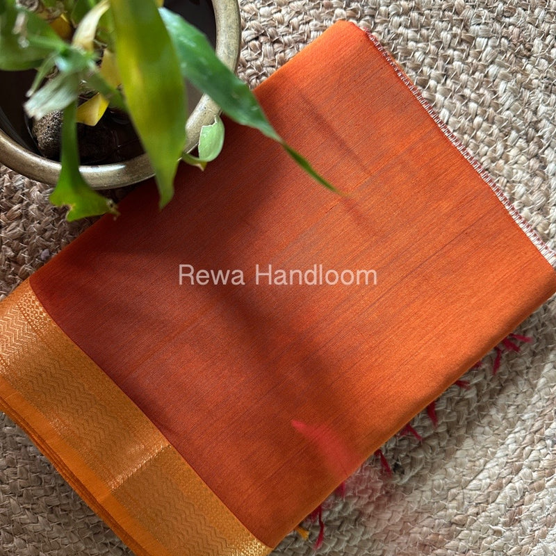 Maheshwari Rust Orange Gichha Pallu Saree GP056