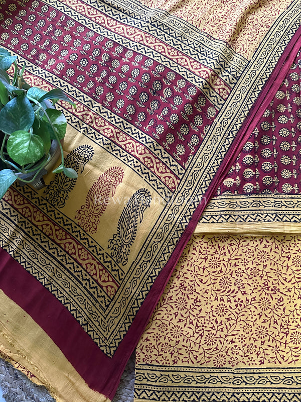 Red-Yellow Bagh Print Cotton Suit-BCS42